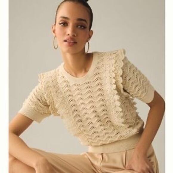 Anthropologie Kachel Shimmer Crochet Top Small - Picture 1 of 10